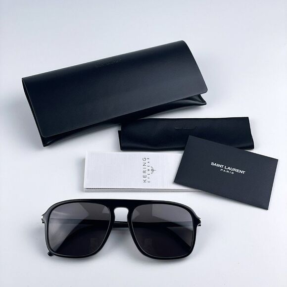 NEW Saint Laurent SL590 001 Black Aviator Unisex Sunglasses - Picture 12 of 12